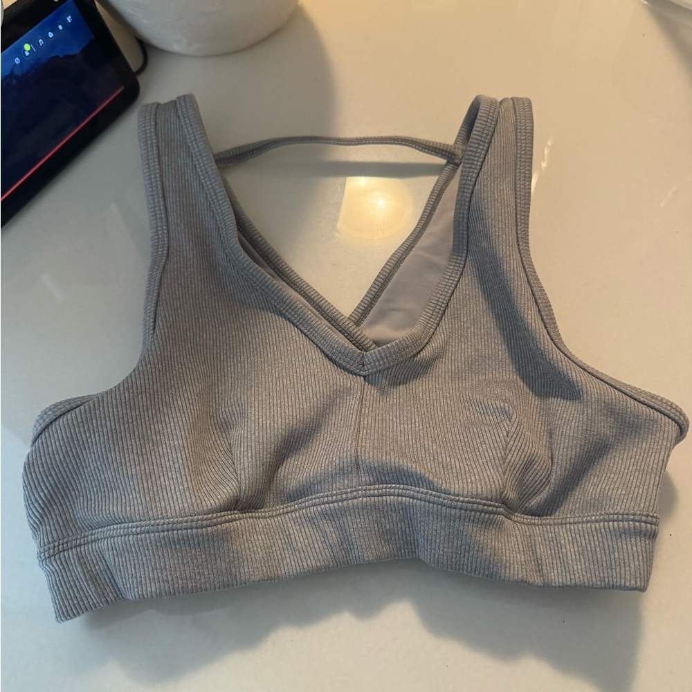 ALO Yoga Gray Ribbed Sports Bra